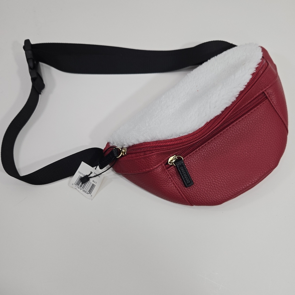 NWT red, fuzzy fanny pack